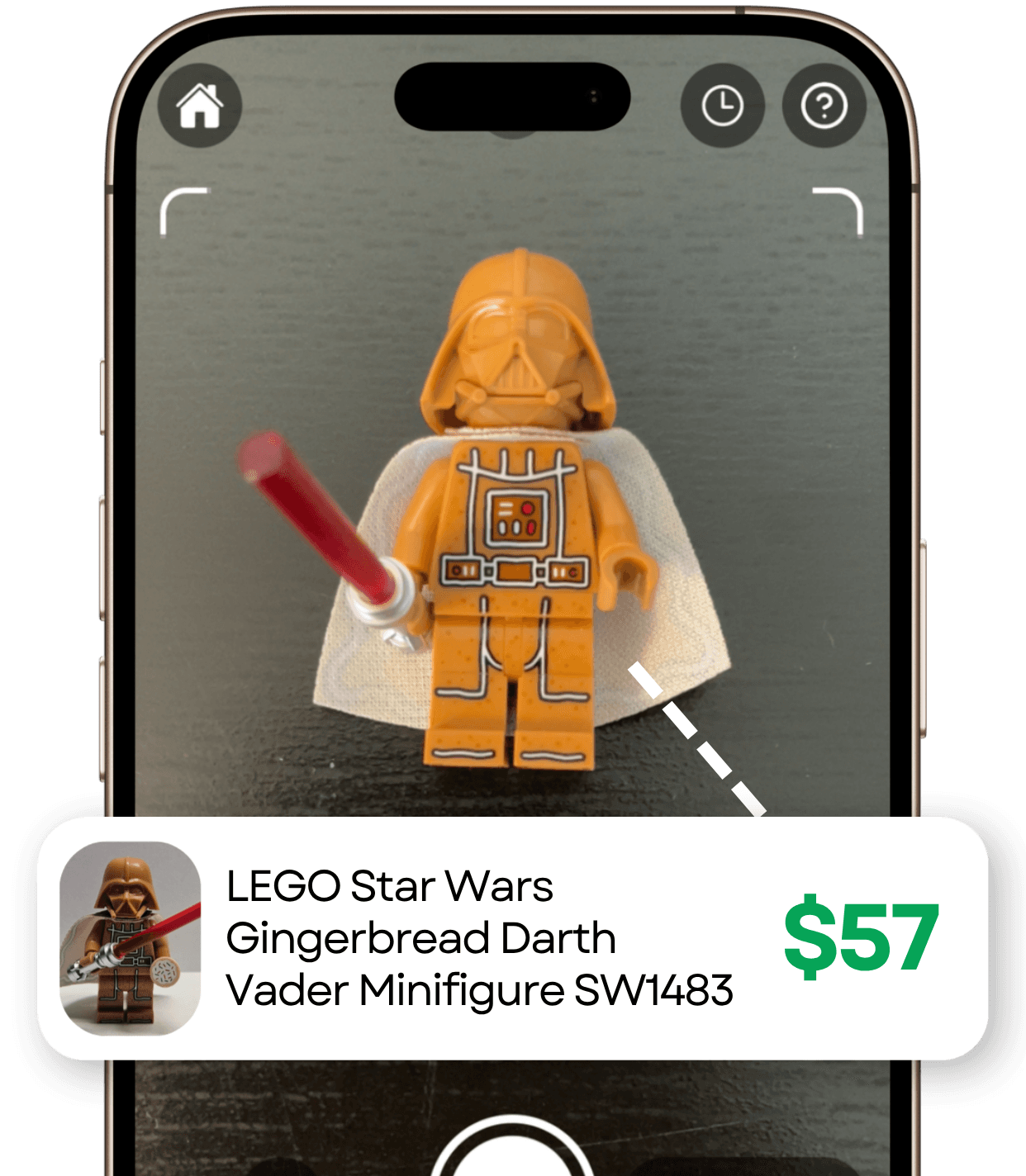Flippr single mode identifying a LEGO minifigure with price and session total